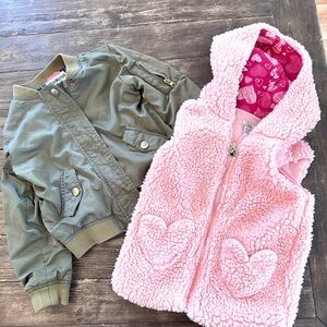 Max Studio Kids Olive Jacket and Pink Fleece Vest